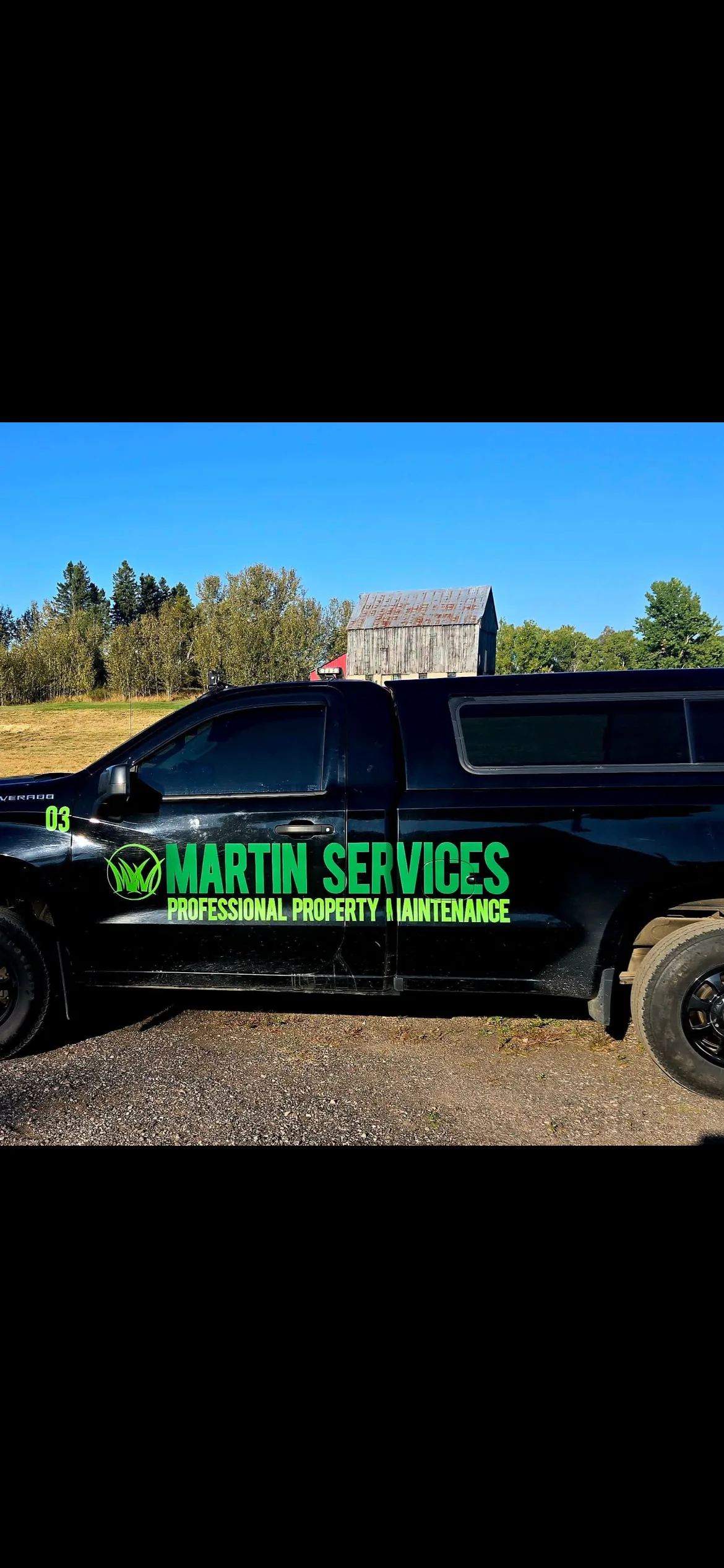 Martin Services branded truck used for delivery and hauling services in the North Bay and Powassan area