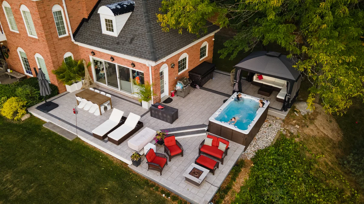 Swim spa installed on backyard patio — swim spa sales and delivery in Powassan and North Bay, Ontario