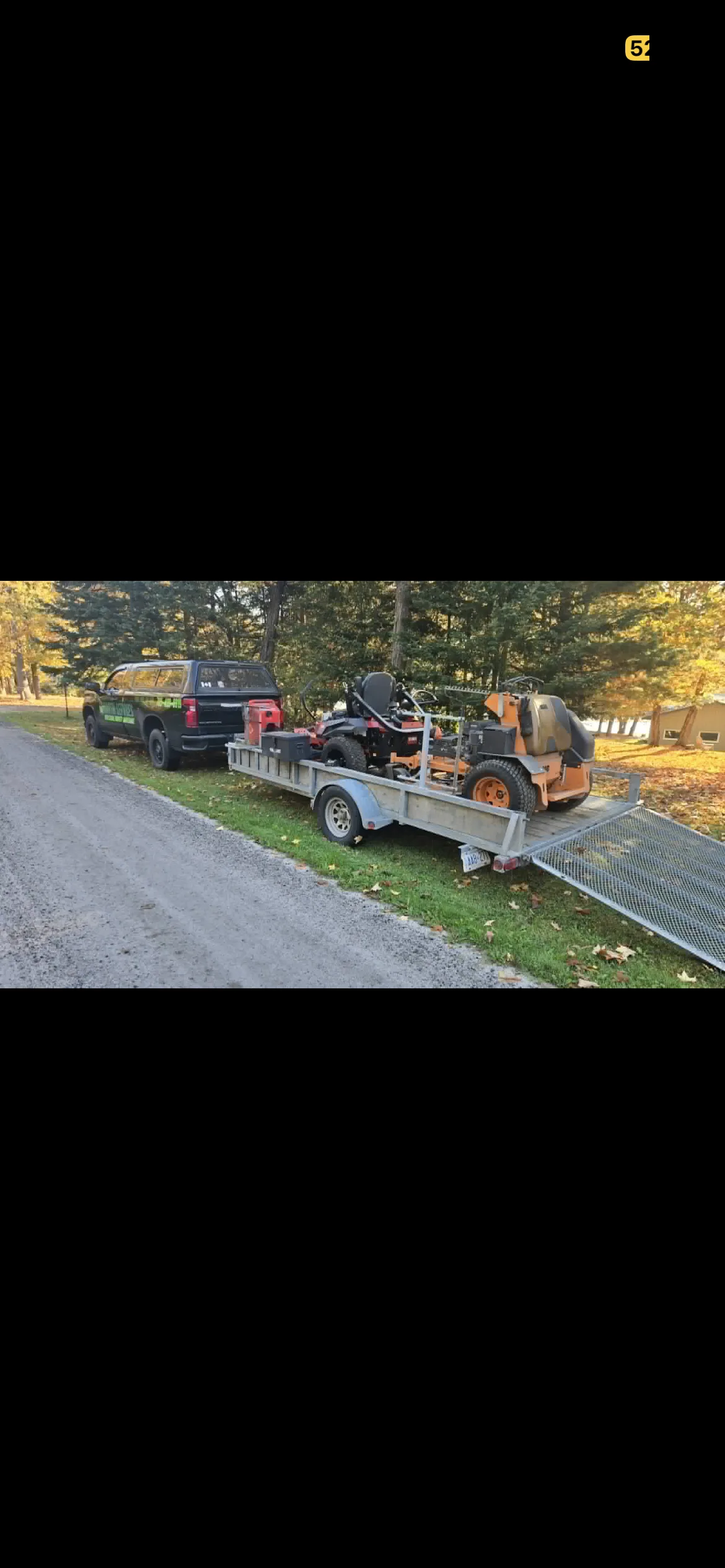 Martin Services truck and trailer ready for autumn property maintenance in the West Ferris area of North Bay